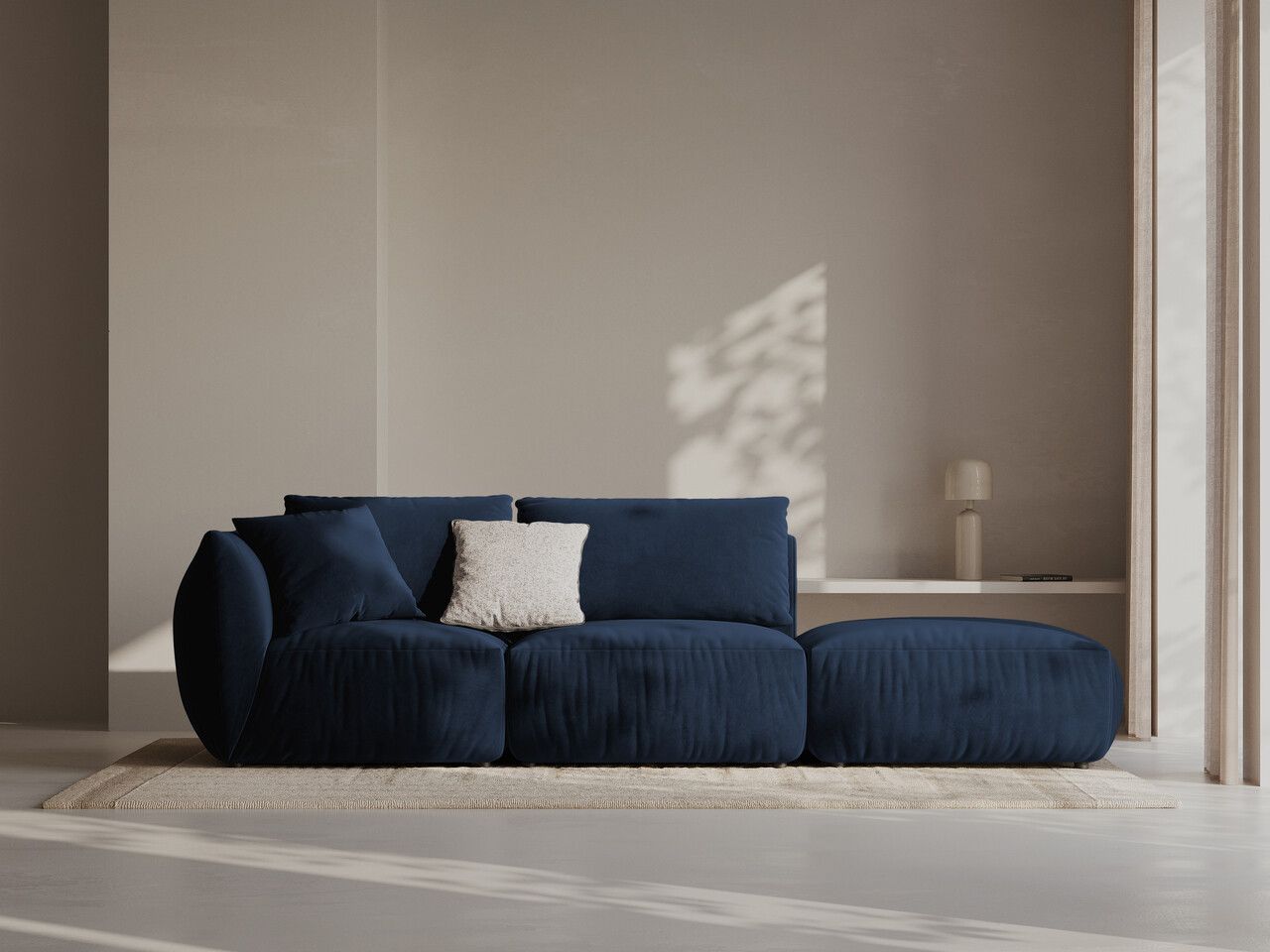 Canapea modulara 3 locuri cotiera dreapta, Chris-184, Micadoni Home, 315x100x80 cm, catifea, albastru regal - imagine 6